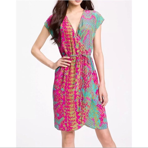 Presley Skye Dresses & Skirts - Presley Skye Vibrant Snake Wrap Dress Pink Blue L